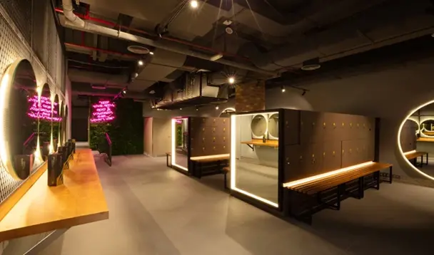 Gym changing room for members to change and store belongings.